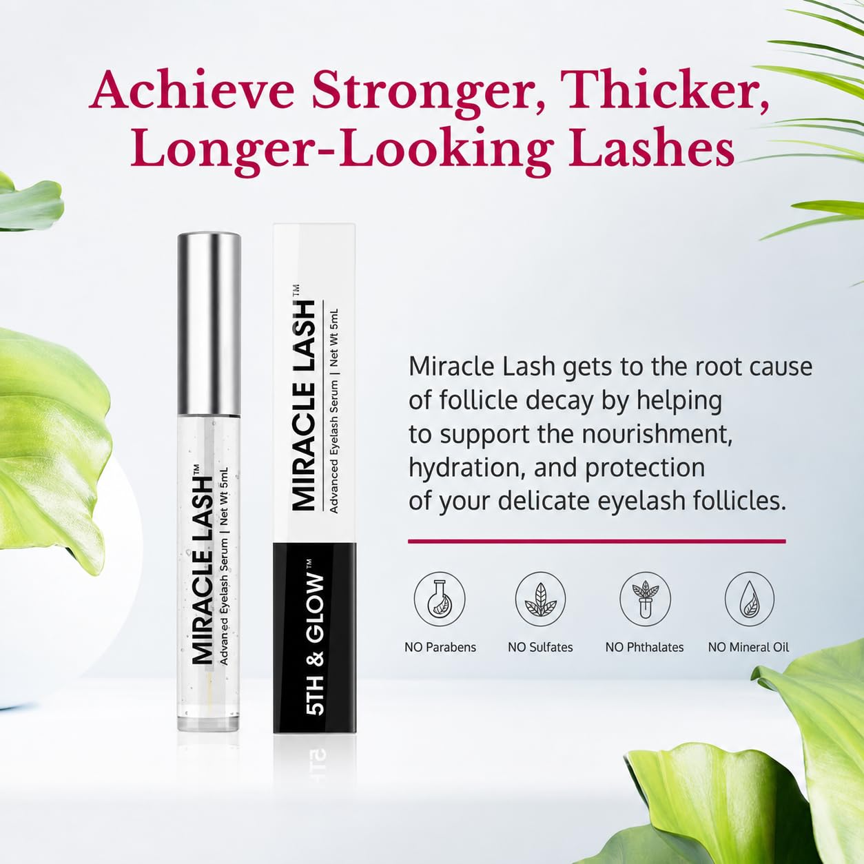 Miracle Lash - Serum for Eyelash Growth - Lash Enhancing Serum to Nourish, Hydrate & Strengthen Lashes – Helps Brittle, Damaged Lashes Look Thicker, Fuller & Longer – Gentle Formula