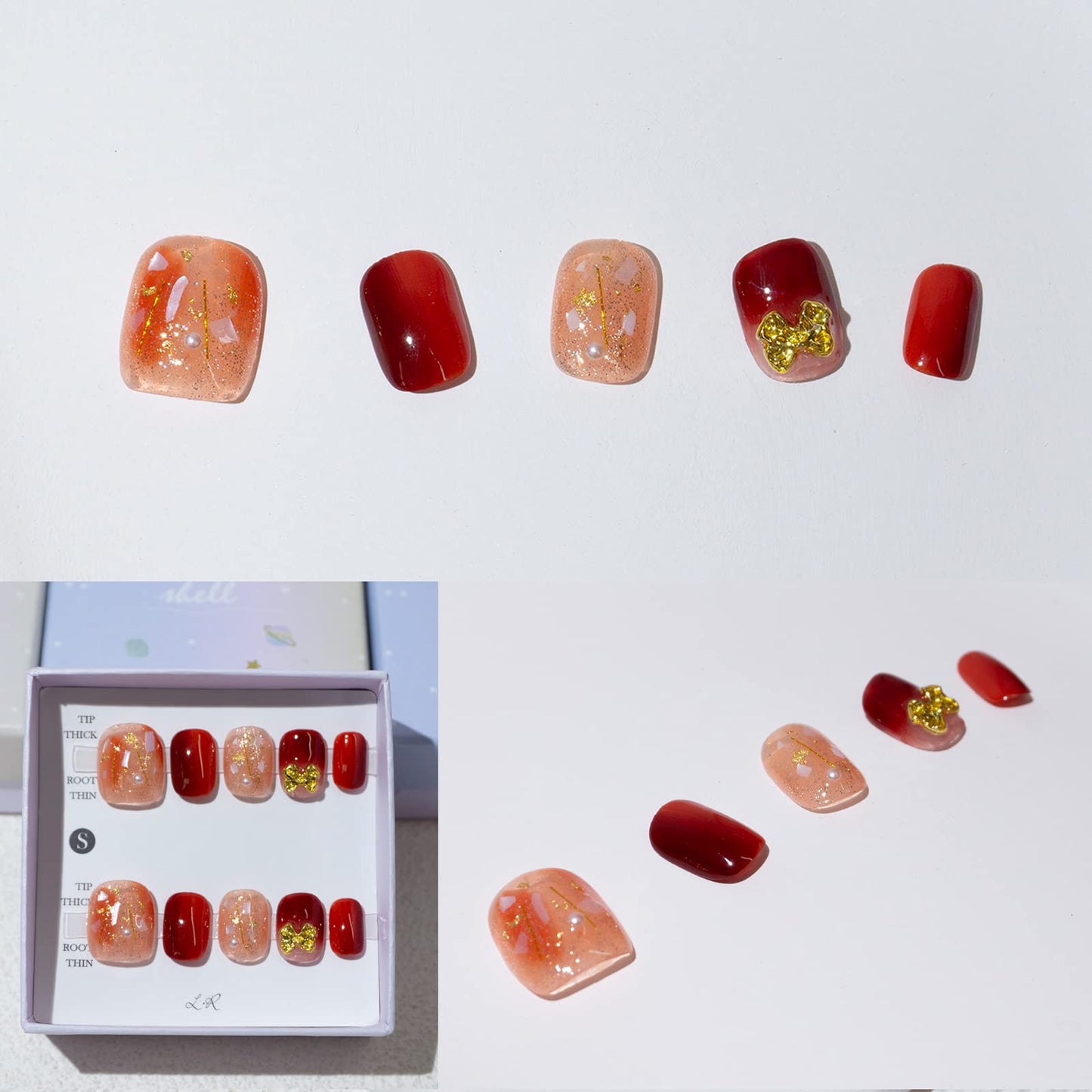 LIGHT RAIN Press on Nails Short - Sangria, 3D Luxury Reusable Seven Layers Gel UV Finish False Nails, Handmade Nail Art with Design by Licensed Manicurist, Short Square Shape, Medium Size