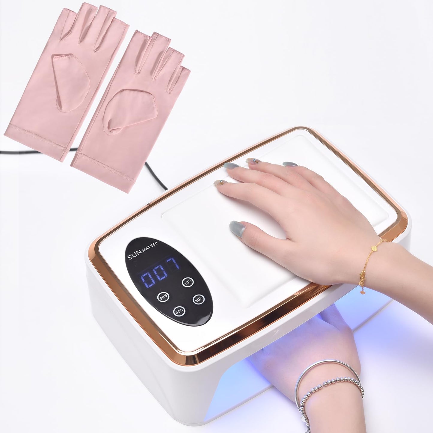 KADS 380W UV LED Nail Lamp with Built-in Hand Cushion & Free Pink Gloves – Professional Gel Nail Dryer for Fast Curing, Salon-Quality Manicure & Pedicure at Home