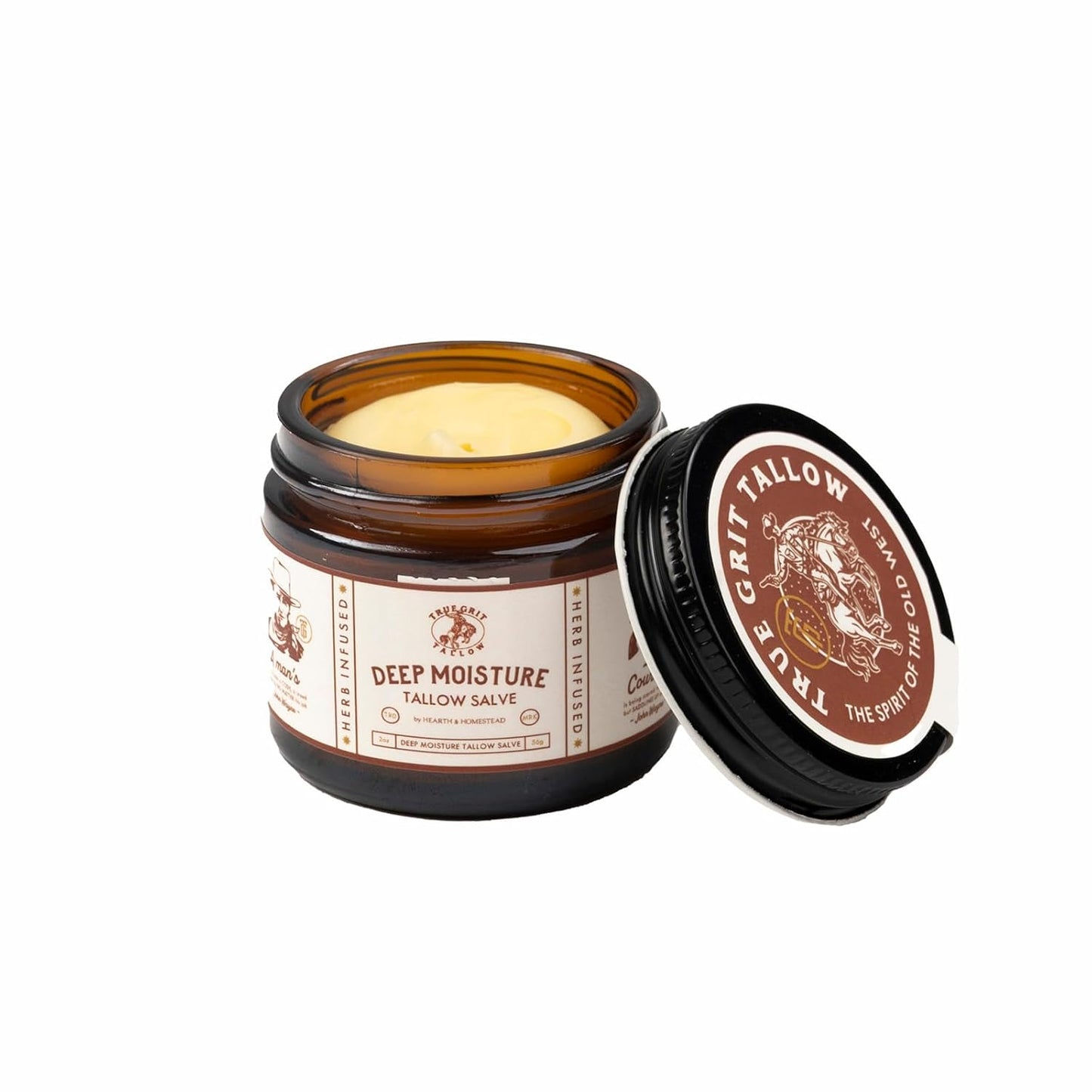 True Grit Tallow Salve | John Wayne Inspired Deep Moisture Balm for Sensitive Skin – Herb-Infused, Unscented – 2 oz