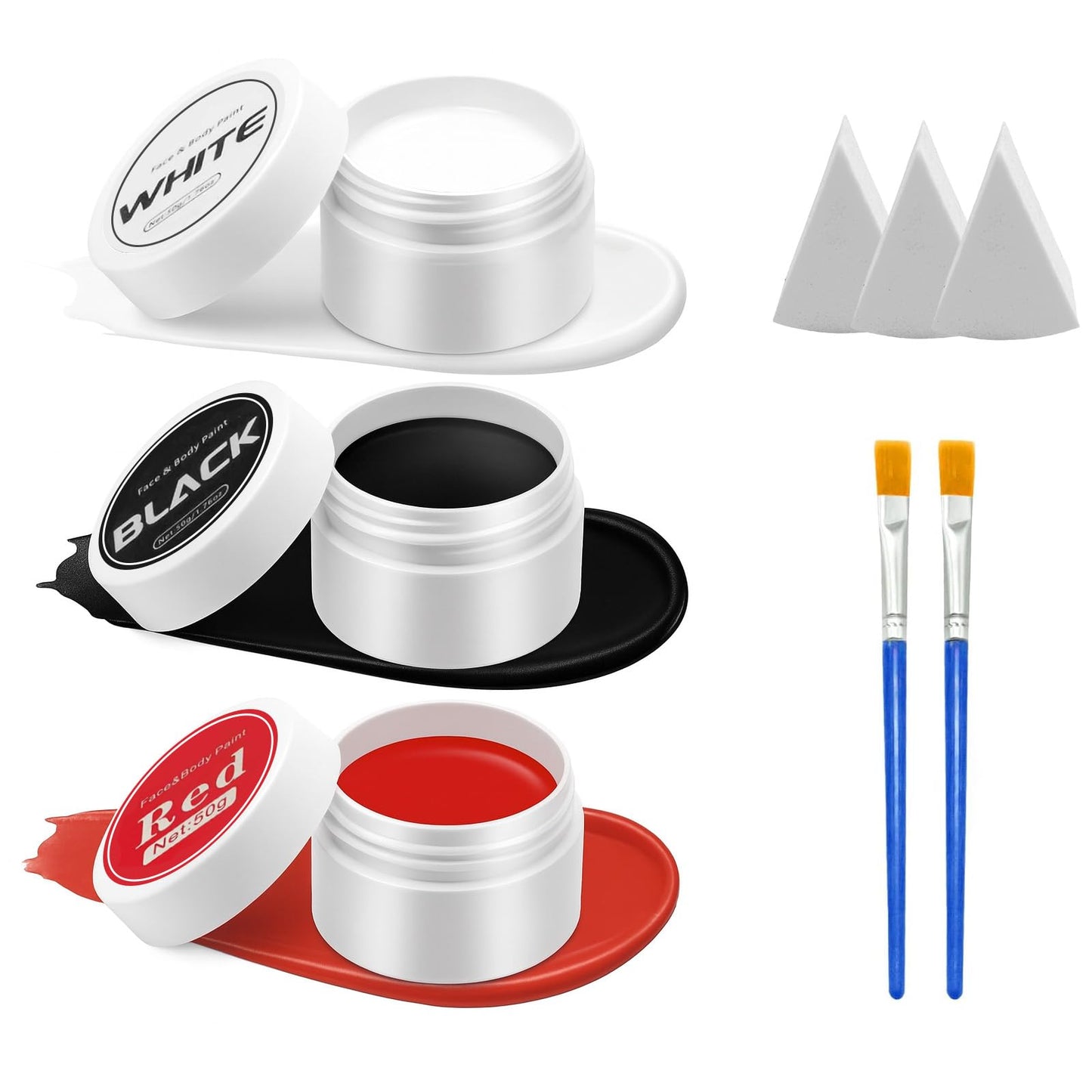 JUYANGYAN Red Black and White Face Body Paint Set, Highly Pigmented Clown Makeup Kit, Professional Face Paint for Halloween Skeleton Cosplay Joker Vampire Zombie Ghost SFX Makeup