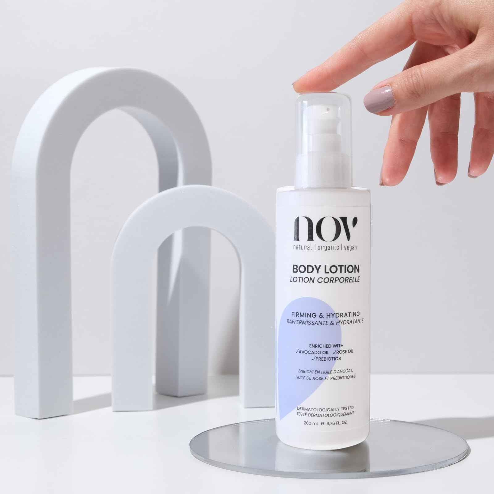 NOV natural organic vegan Firming and Hydrating Body Lotion - Moisturizer, Nourishing, Prebiotics, Scratch Marks, Skin Elasticity, Supports Collagen | Good for Eczema and Dry Skin, 6.76 Fl Oz