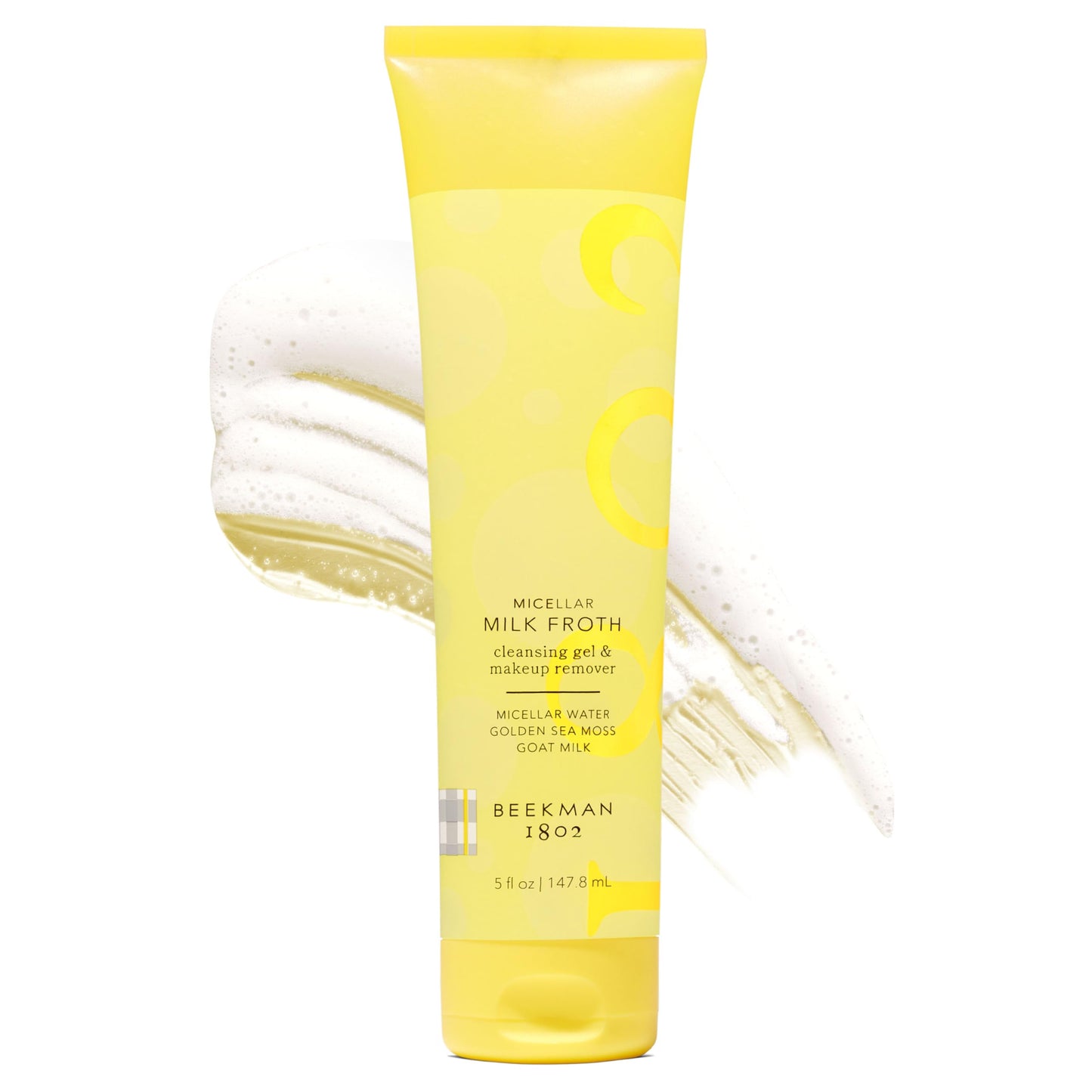 Beekman 1802 Micellar Milk Froth Face Wash – Hydrating Gel to Foam Facial Cleanser & Makeup Remover with Goat Milk & Golden Sea Moss, Gentle Foaming Face Wash for Sensitive Skin, 5 Fl Oz