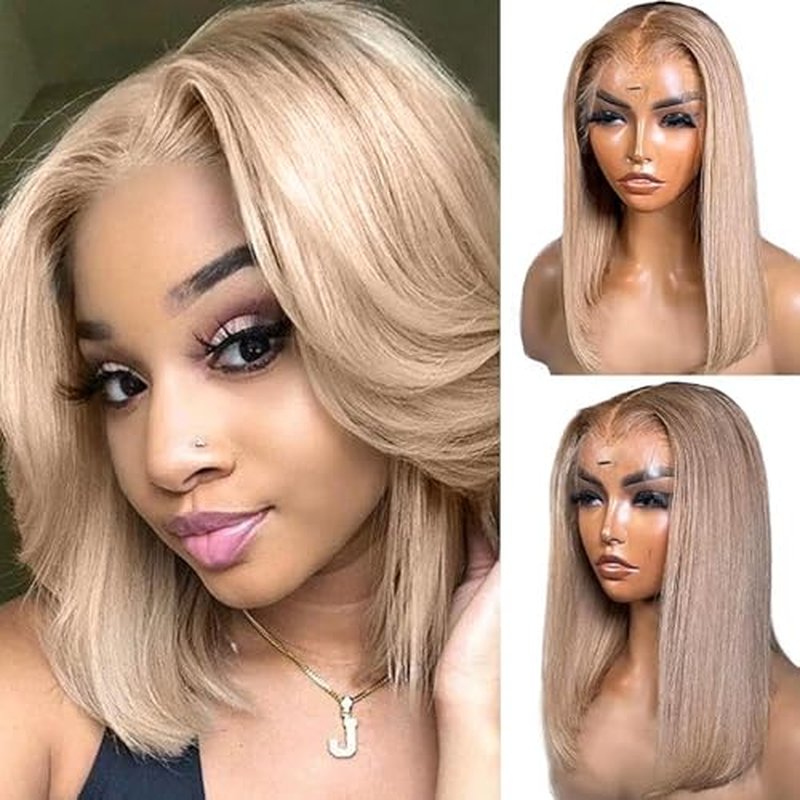 16 Inch Silver Grey Ash Blonde Bob Wig Human Hair 180% Density Straight Glueless Bob Wig for Women 13x6 HD Transparent Lace Front Bob Wigs Pre Plucked with Baby Hair Ash Blonde Bob Wigs for Women