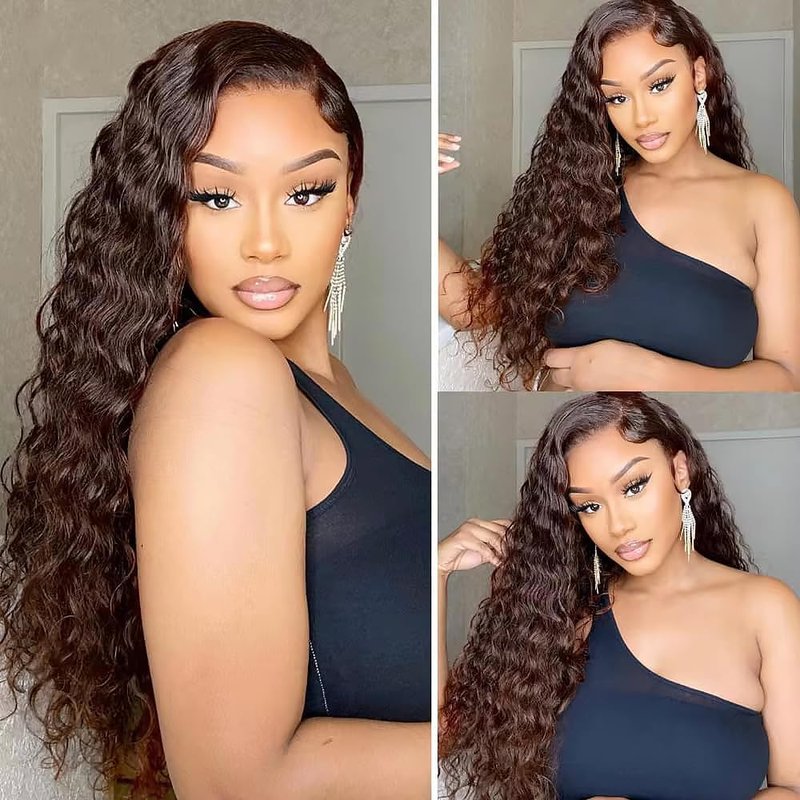 Human Hair Bundles 24 Inch Water Wave Single Bundle #4 Chocolate Brown Human Hair Unprocessed Native Virgin Hair 100g Total 1 Extension Wet and Wavy Human Hair Extensions for Women