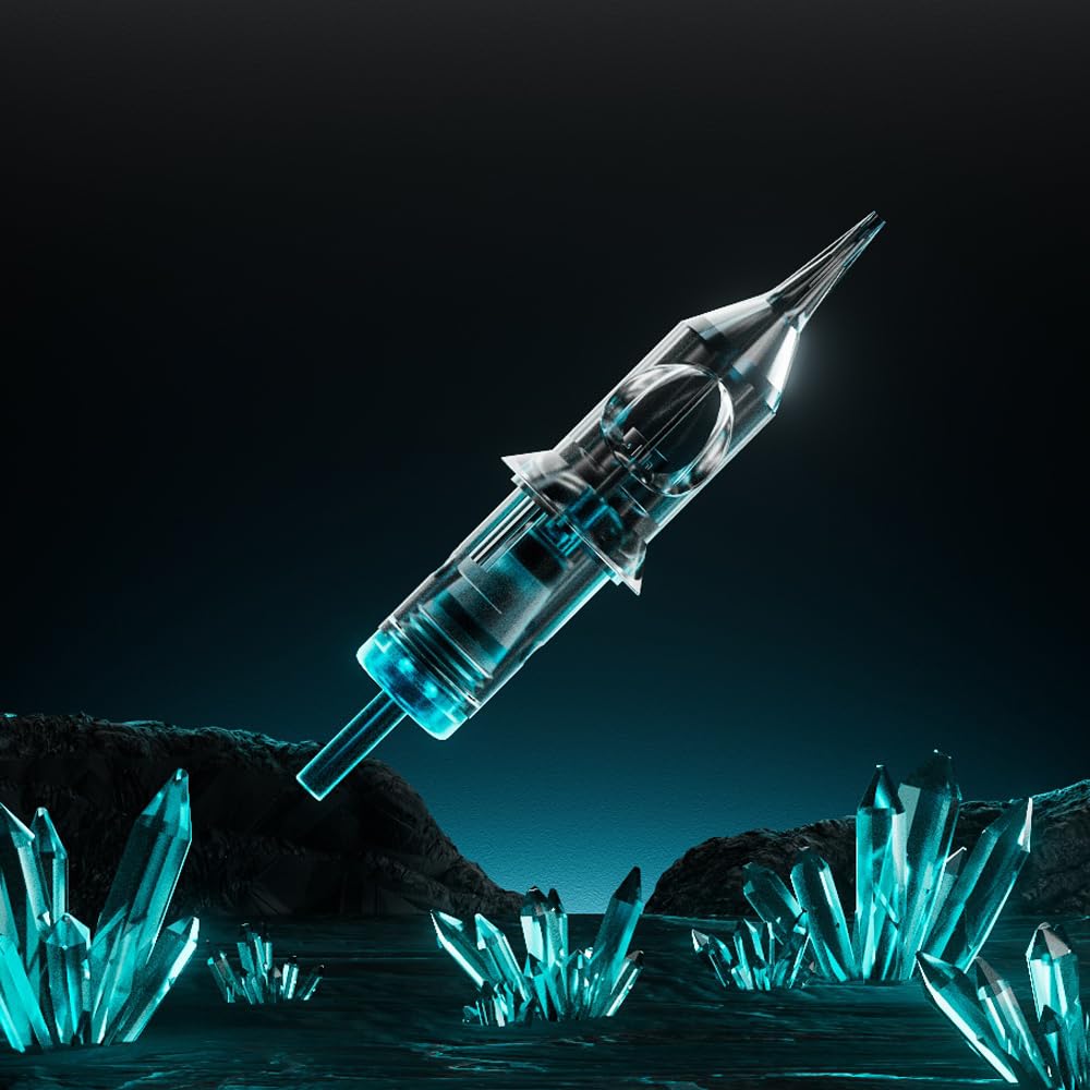 STIGMA Aquamarine Knight Tattoo Cartridge Needles #12(9RM) 50Pcs 0.35mm Standard Disposable Tattoo Needles Cartridges with Membrane Curved/Round Magnum EN02B-50-OF1209RM