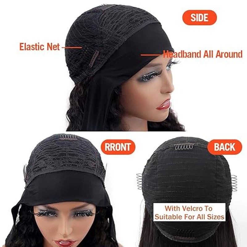 XSY Headband Wig Human Hair for Black Women Kinky Curly Headband Wig Glueless Brazilian Hair None Lace Front Wigs 150% Density Half Wigs Natural Colour 150% Density (24inch)