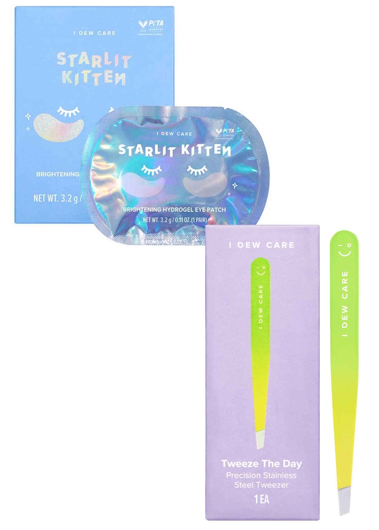 I DEW CARE Hydrogel Eye Patch - Starlit Kitten, 5 EA + Tweezer - Tweeze The Day, 1 Count Bundle