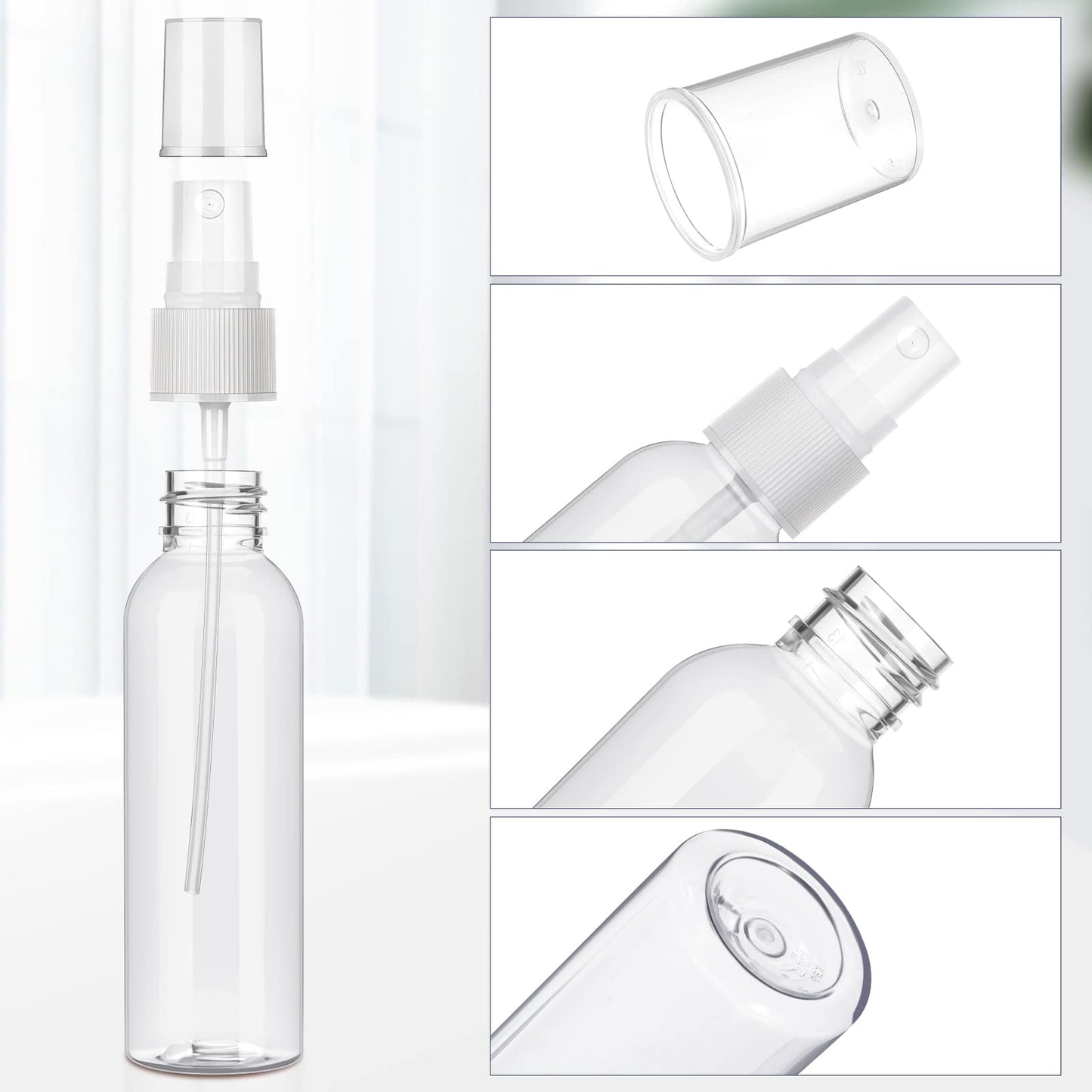Nuogo 90 Pack 4 Oz Plastic Mini Spray Bottles Reusable Travel Size Perfume Refillable Mist Sprayer Empty Bottle for Essential Oil(Clear)
