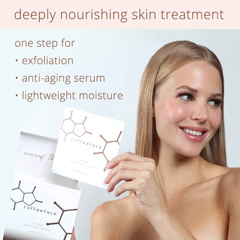 Coffeeface Anti-Aging Moisture Pads - 3-in-1 Exfoliating & Hydrating Skin Treatment | Hypoallergenic | 16 Count