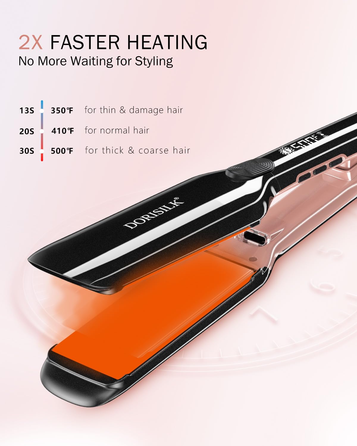 DORISILK 500 Degree High Temp Professional Hair Straightenr ， Ceramic Wide Flat Iron ，2 in 1 Hair Straightener and Curler，Plasma Flat Iron Get Frizz-Free and Shiny