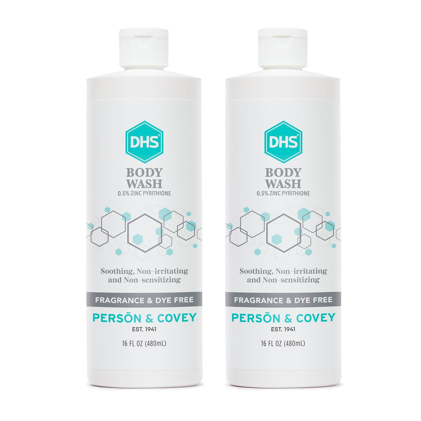 Person & Covey, Inc. DHS Moisturizing Body Wash - Gentle & Effective Body Wash Sensitive Skin, for Everyday Use - Unscented, Moisturizing for Men & Women, and Eczema Prone Skin - 2 Pack, 16 Oz.