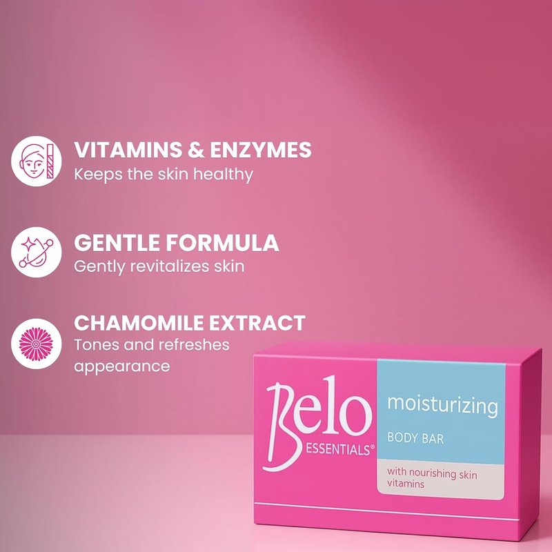Belo Essentials Moisturizing Body Bar | Gentle Cleansing & Hydrating Skincare - 4 Bars, 135g Each