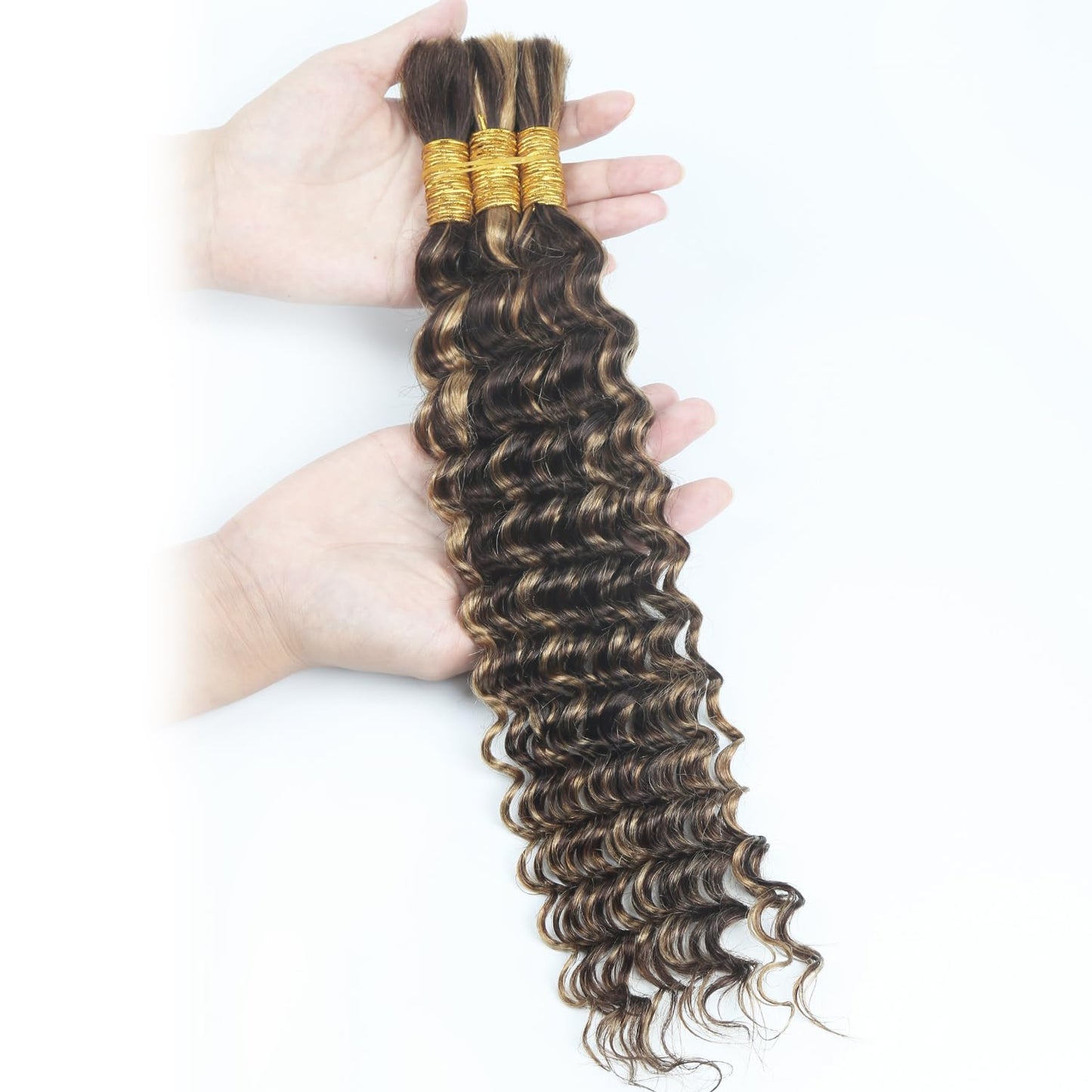 Human Braiding Hair for Boho Braids 110g 18 Inch Highlight Brown Curly Boho Hair for Braiding No Weft Bohemian 3 Bundles Knotless 12A Deep Wave Bulk Wet and Wavy Human Braids Extensions P4/30#