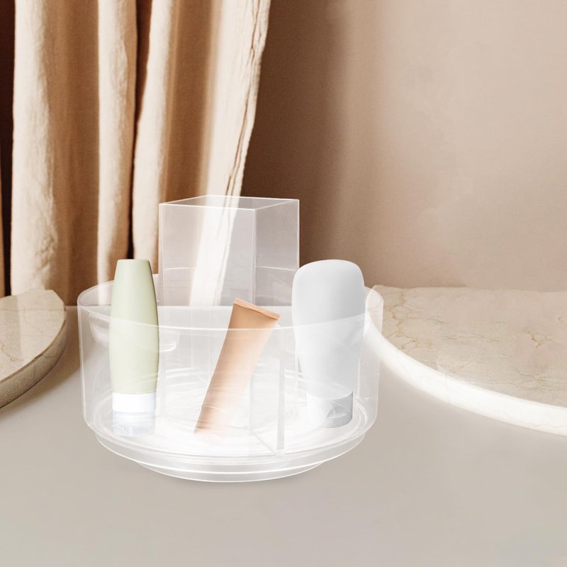 balacoo 360 Rotating Desktop Cosmetics Rack Multi-Layer Makeup Organizer Storage Box for Vanity and Bathroom Countertop 6.88X6.88X6.10In Clear Cosmetic Display Holder
