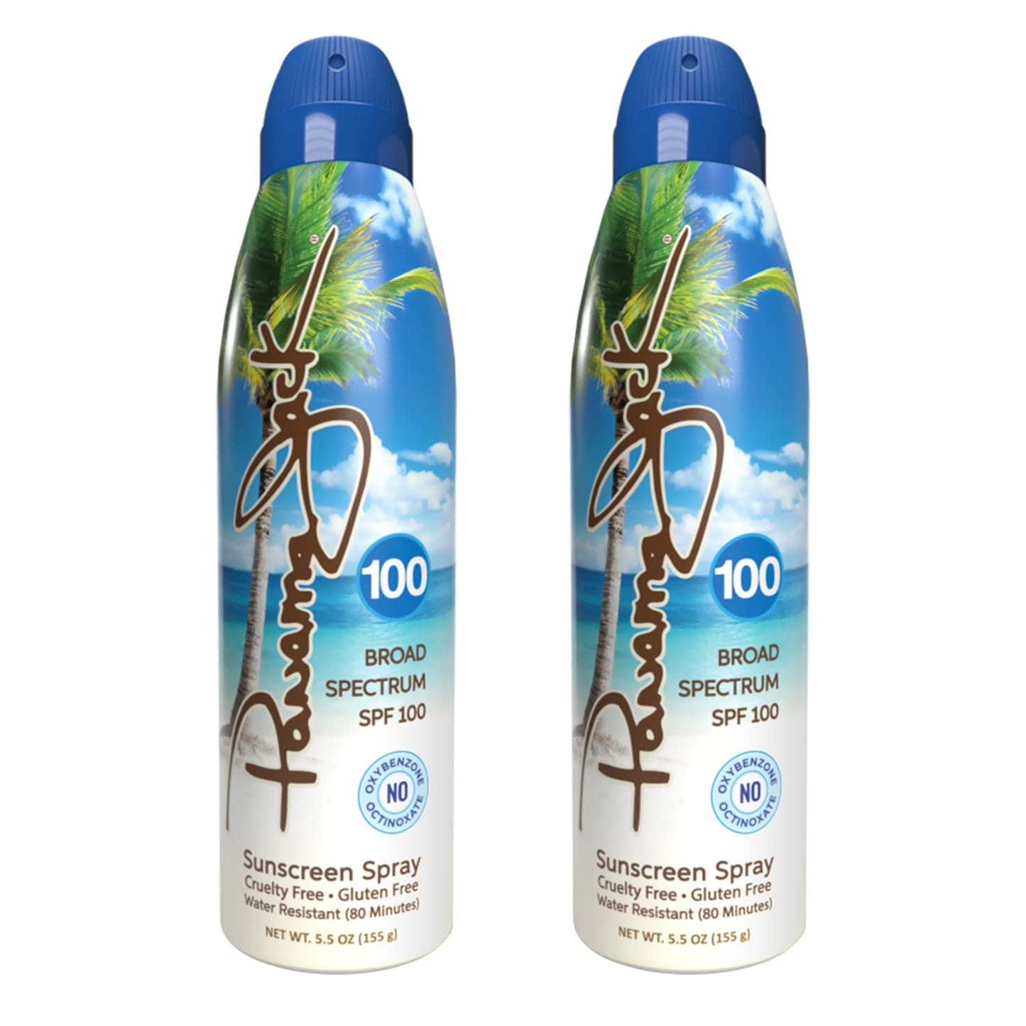 Panama Jack Continuous Spray Sunscreen - SPF 100, Broad Spectrum UVA/UVB Protection, Reef-Friendly, PABA, Paraben, Gluten & Cruelty Free, Water Resistant (80 Minutes), 5.5 OZ (Pack of 2)