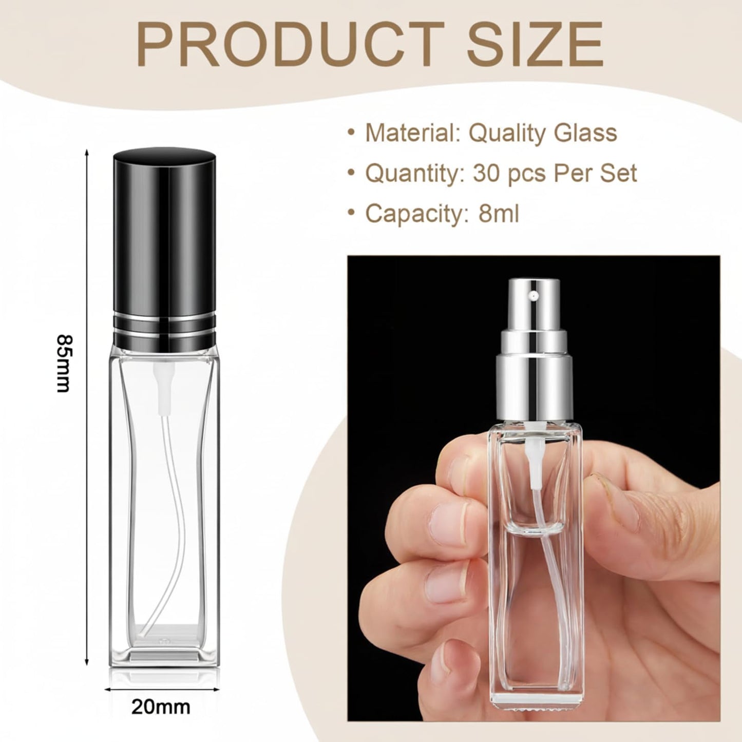 Domensi 60 Pcs 8 ml Empty Glass Perfume Bottles Bulk - Multicolor Refillable Cologne Spray Atomizer with Pump, for Travel, Skincare, Haircare, Cleaning & DIY Essentials