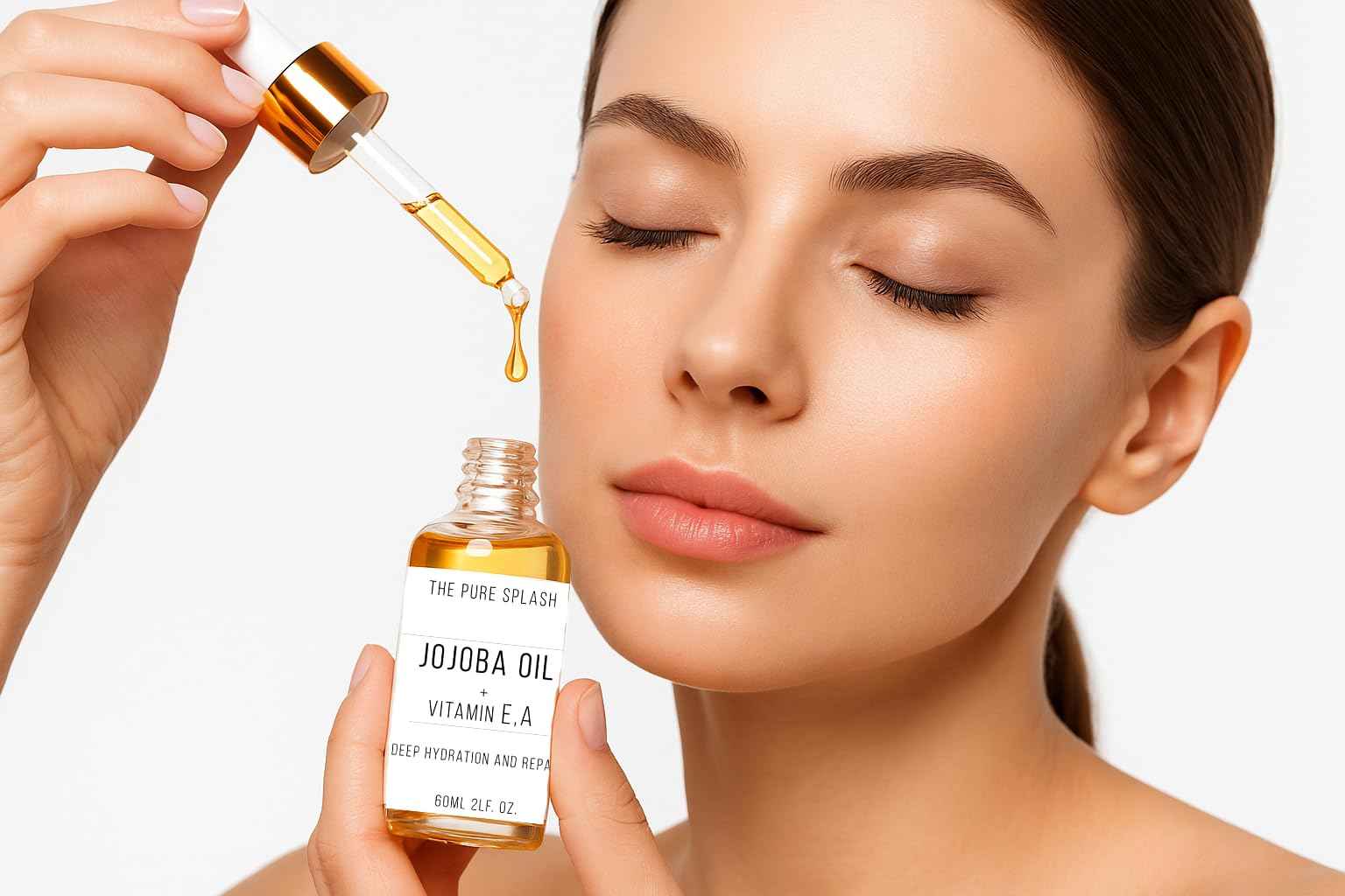 THE PURE SPLASH Jojoba Oil with Vitamins A and E – Deep Hydration & Repair | Lightweight, Non-Greasy Face and Body Oil | Antioxidant-Rich Skincare for Soft, Radiant Skin | 60ml