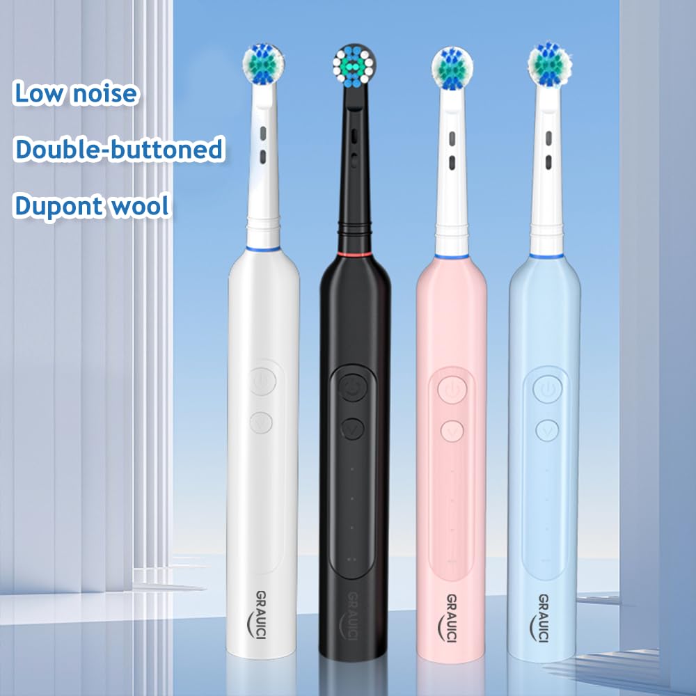 GRAUICI Deep Clean Rechargeable Electric Powered Toothbrush, Rechargeable Electric Toothbrush with 8 Brush Heads,Pressure Sensor to Protect Gums