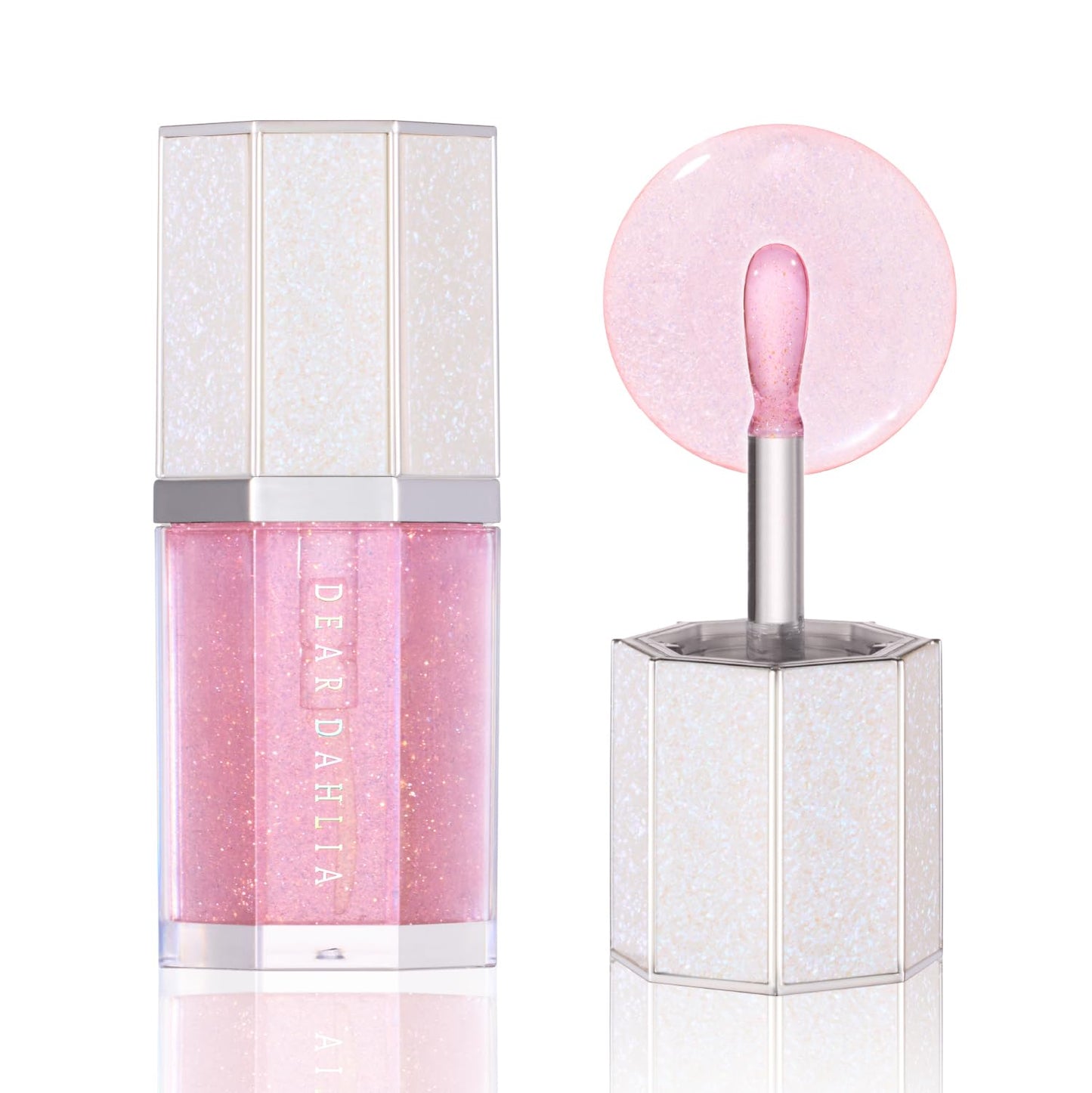 DEAR DAHLIA Paradise Sparkle Lip Glaze (Love Stone) - High-Shine Vegan Lip Gloss for Lightweight with Glitter & Shimmer Finish, Cooling Lip Plumper, Non-Sricky Oil & Hydrating Finish. 0.19 fl oz.