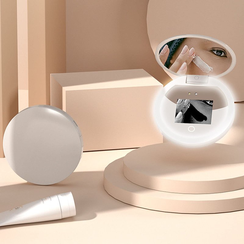 Vvikizy 2X Magnification Makeup Mirror with LED Light Mirror for Sunscreen Test with LED Light, Portable Cosmetic Mirror for Travel, Ideal for Sunscreen Compact & Travel Mirrors
