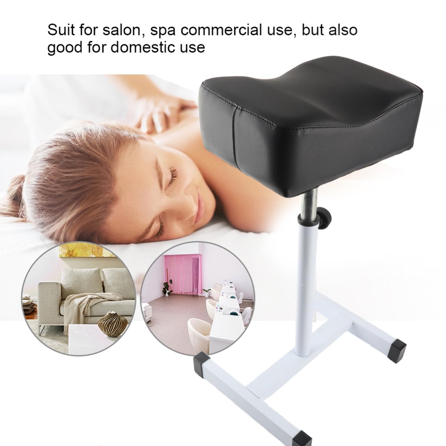 Adjustable Pedicure Footrest Stool, 15-22.4 Inch Height Black Metal