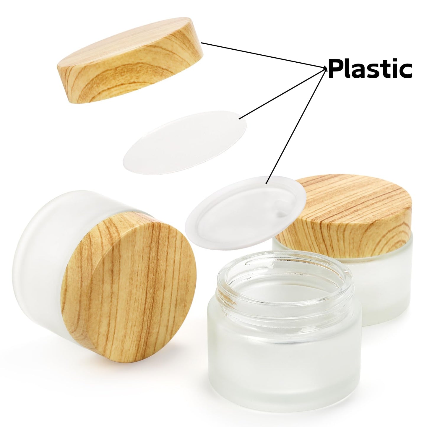 ZENFUN 16 Pcs Glass Cosmetic Containers 1.7 Oz/50ml Empty Sample Jars with Plastic Lid, Travel Pots with Lid, Small Makeup Sample Jars, Refillable Travel Jars for Cream, Lotions, Lip Balm
