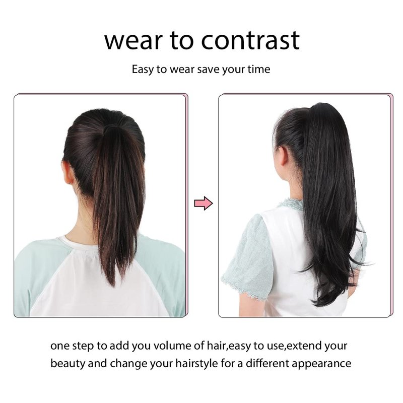 HSPJHTM Dark Brown Ponytail Extensions,2 PCS Ponytails Extensions for Women 24" Synthetic Claw Clip in Pony Tail Hair Extentions Halloween Fluffy Hairpiece for Daily Use