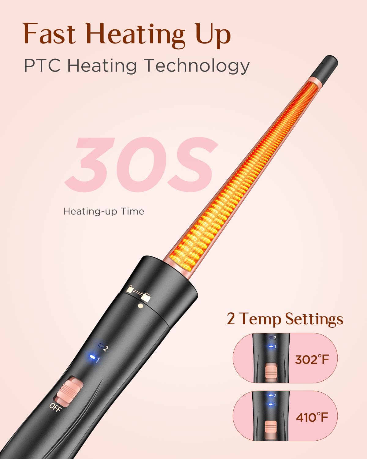 5 in 1 Wand Curling Iron-Kinked Curling Wand Set with Flat Iron Hair Straightener, 3 Barrels Hair Crimper, 3 Ceramic Curling Irons (0.35"-1.25"), 2 Temps Fast Heat Hair Waver Curler, Black
