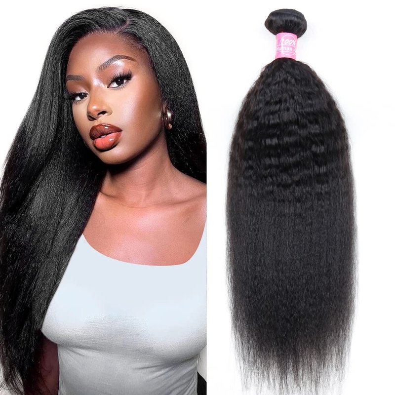 Kinky Straight Bundles Human Hair 18 inch Yaki Straight Hair 1 Bundle 10A Brazilian Kinky Straight Human Hair Weave Extensions For Black Women 100g/bundle Natural Color