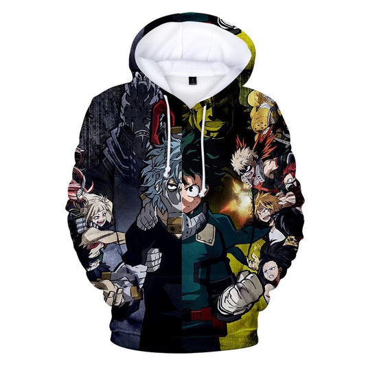 CHLOBLOM Boku No Hero Fleece Hoodie Novelty Hooded Pullover Sweatshirt for Adult (S, Green Black)