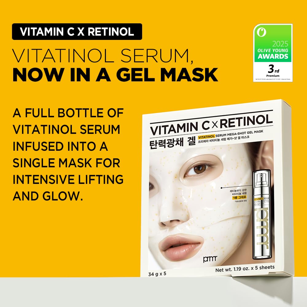 Primera (PRMR Vitatinol Serum Gel Mask- Overnight Melting Masks, for Collagen Synthesis with Vitamin C & Retinol, Masks for face, Hydrating, Hydrogel Maskset 34g x 10EA