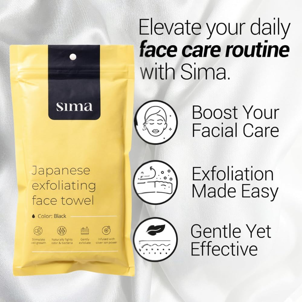 Sima Exfoliating Body Towel Bundle - White & Japanese Face Towel with Hexagon Fibers | Dual-Sided Scrubber
