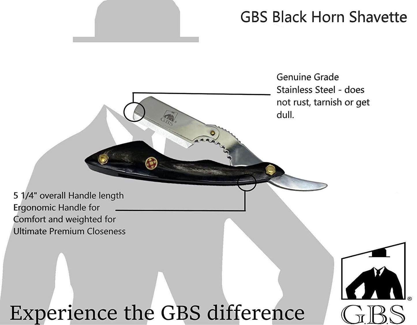G.B.S Men's Classic Straight Edge Razor Saloon Shavette Professional Quality Black Brush And Razor Stand - Black Horn Handle Includes 10 Blades Manual Shaver Effortless Glide Pain Free