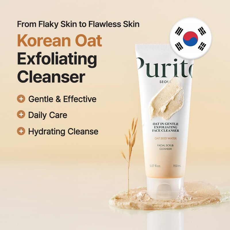 Purito Oat Exfoliating Facial Polish Cleanser - Hydrating Daily Face Wash with Gentle Scrub | 5.07 fl. oz Vegan Skin Care