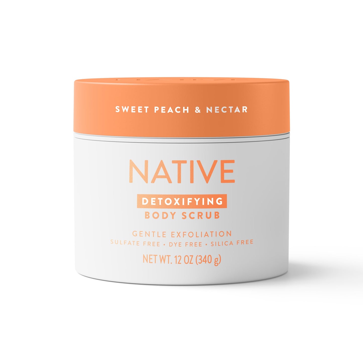 Native Sweet Peach & Nectar Exfoliating Body Scrub for Women & Men, 1 Wash to Soft, Smooth Skin, Gently Exfoliates Even Sensitive Skin, Clean Formula, Enhances Skin Radiance, Free of Silica, 12oz