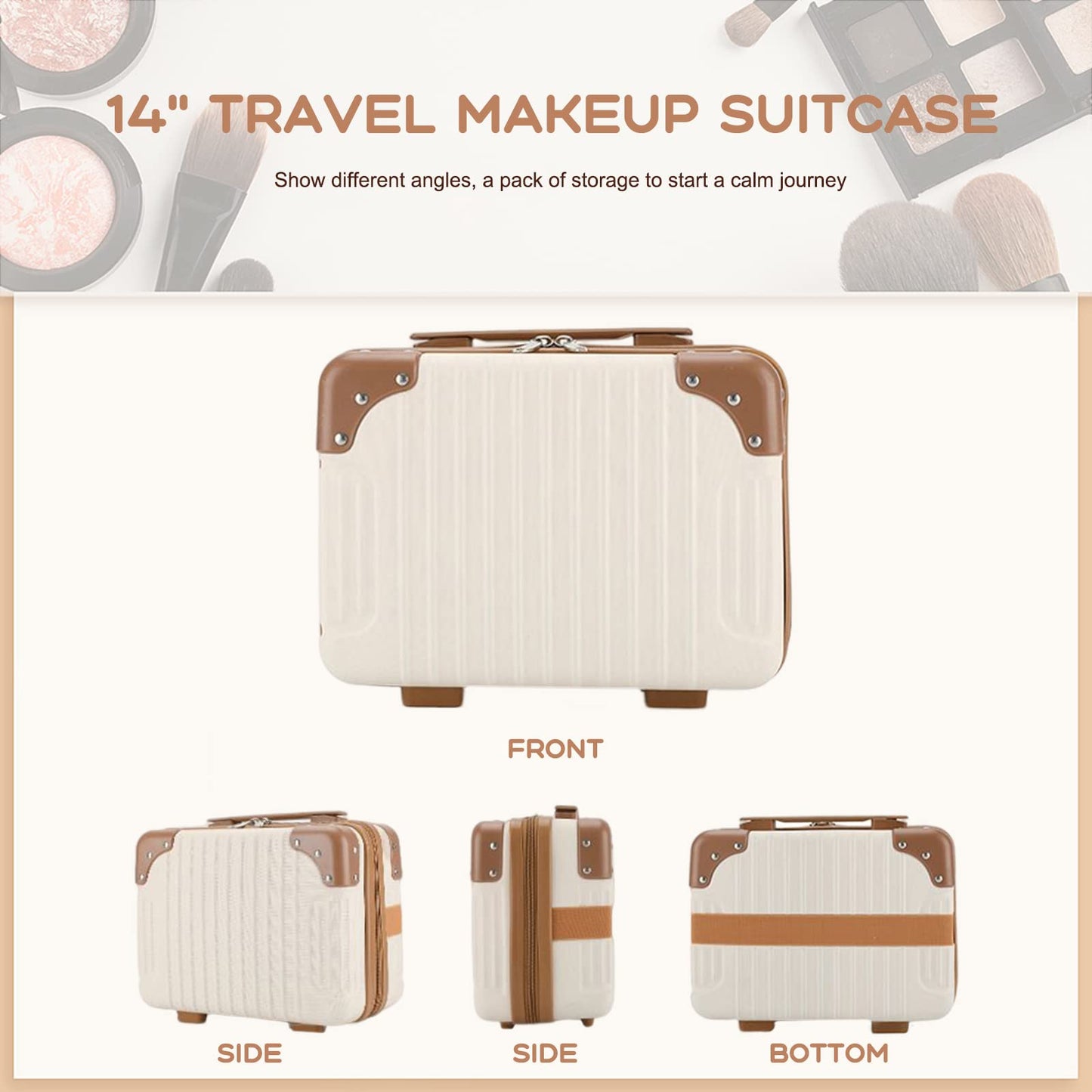 HAHONIA Hard Shell Beauty Case 30 * 15 * 22cm, Portable Waterproof Cosmetic Case with Elastic Band and Zipper, ABS Makeup Travel Case for Women Girl for Lipstick Skin Care