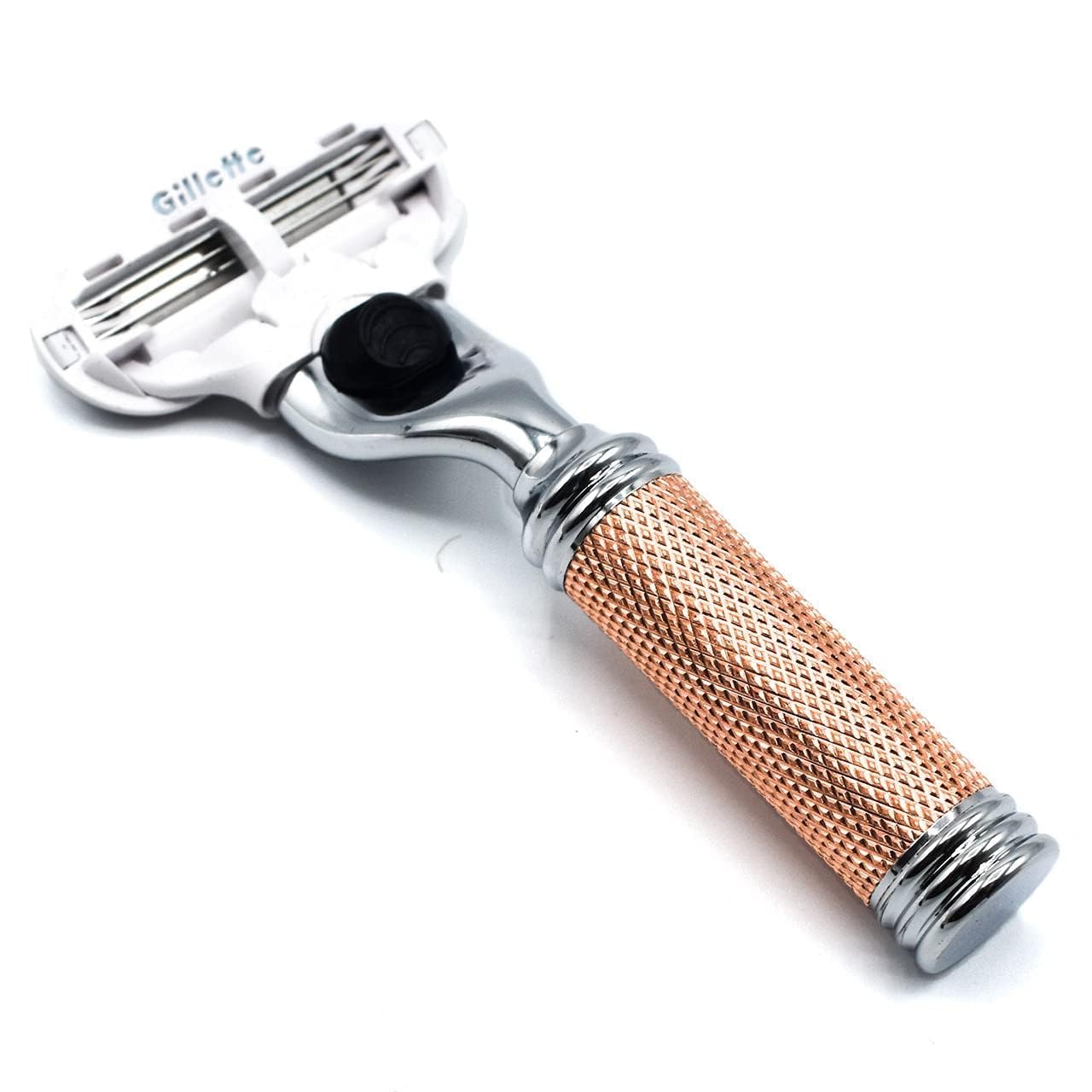 Parker Women’s Travel Razor – Compatible with Gillette® Venus® Cartridges – Compact 3‑Blade Razor with Rose‑Gold Chrome Brass Handle & Buffalo Leather Travel Case