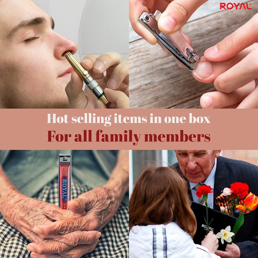 Nose Hair Trimmer Set - 3 Pcs Value Pack with 2 Nail Clippers | Black & Brass Design