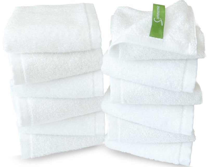 SUMMERMIA 12 Pack Washcloths 13" x 13" - Soft Wash Cloths for Your Face Towel, Viscose derived from Bamboo & Cotton Blend Wash Cloths for Your Body (White)