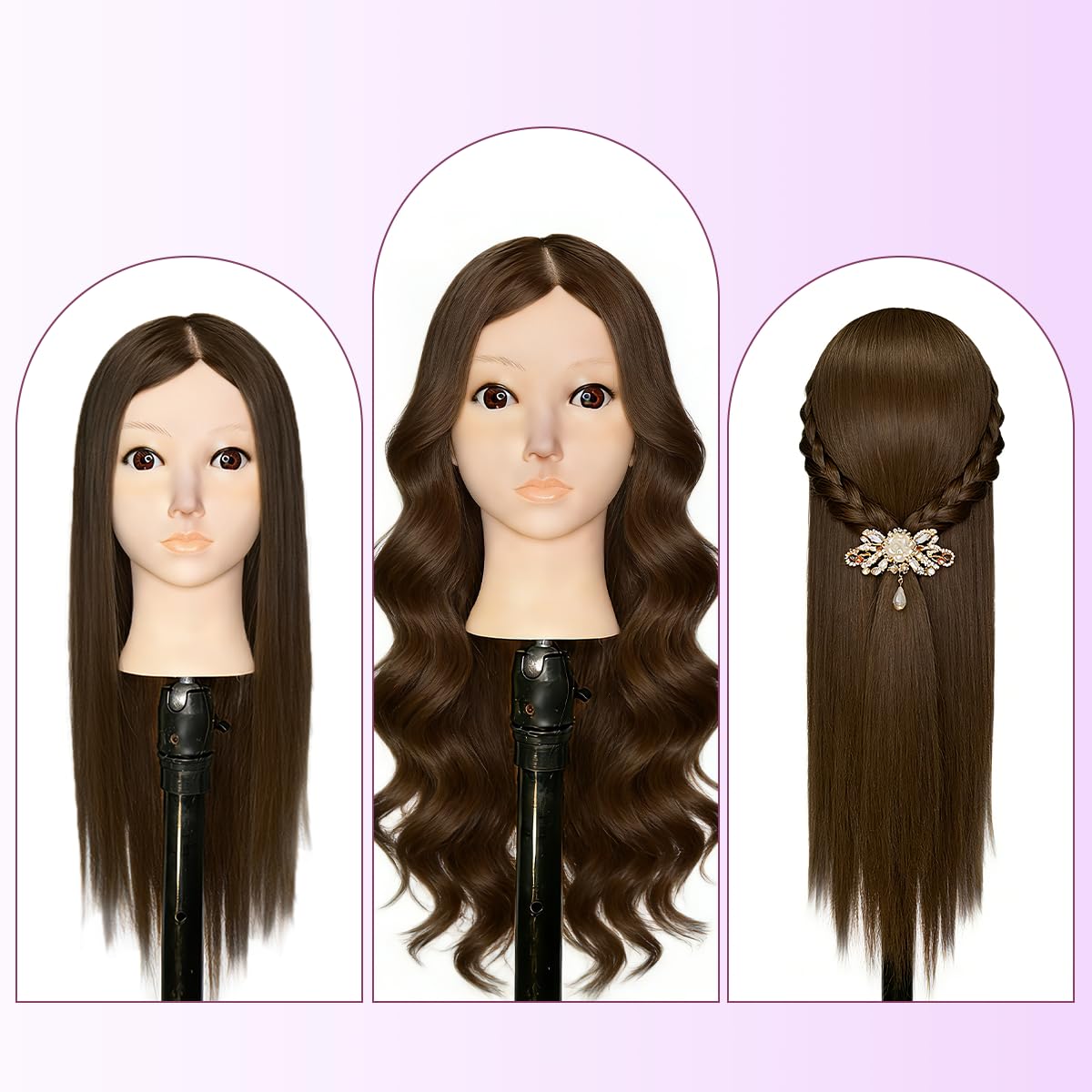 Mannequin Head with 80% Human Hair - Straight, 26"-28" Doll Head for Cosmetology & Hairdresser (A01-Black1)