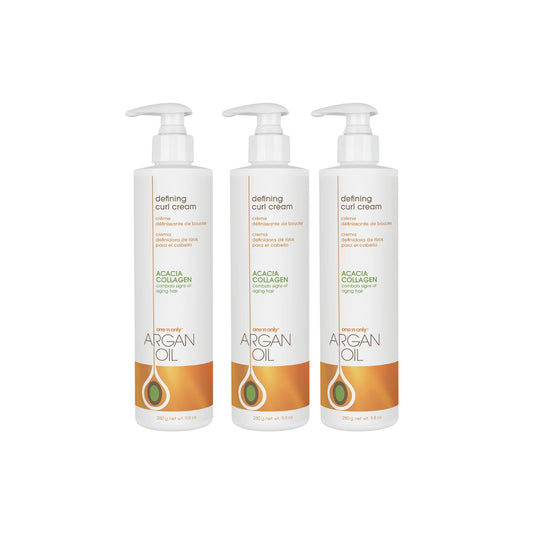 One 'N Only Defining Curl Cream with Argan Oil, Leave-in Conditioning Cream, Defines and Leaves Strong Curly Hair, Enhances Shine and Hydrates Without Sticky Residue, 9.8 Ounces (3 Pack)
