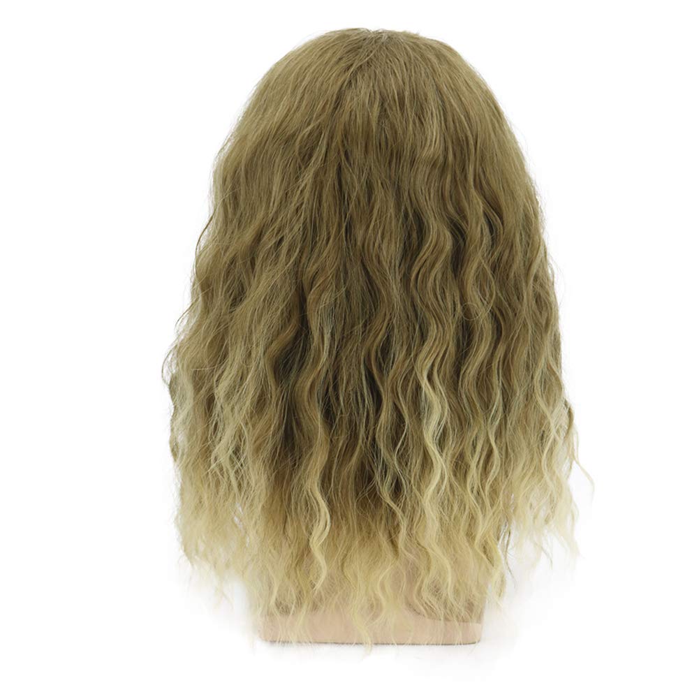 MAGQOO Golden Brown Wig with Beard Mustaches Men's Long Curly Wig Golden Brown Hair Wigs Halloween Cosplay Costume Party Wigs