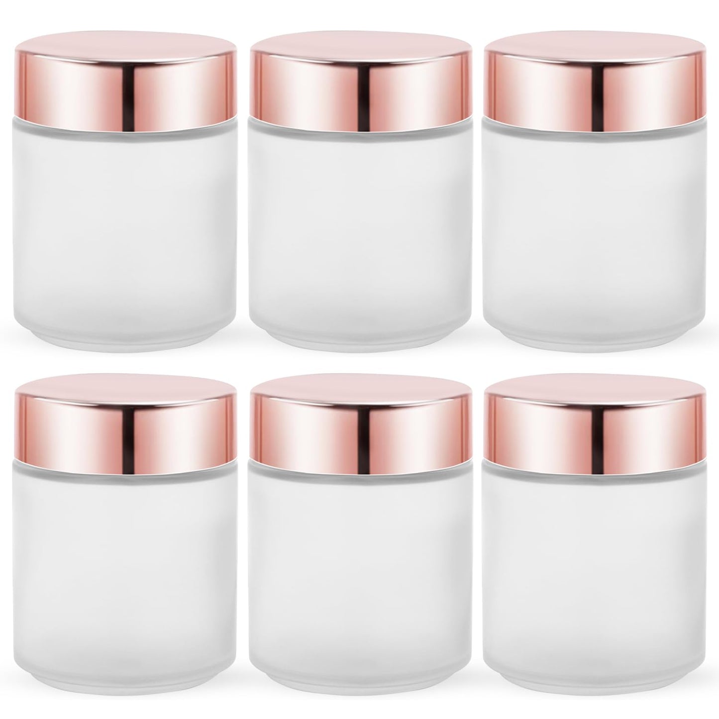 Furnido 6 Pack 8 oz Frosted White Round Glass Jars,Empty Glass Cosmetic Jars with Rose-Golden Lids,Inner Liners for Lotion,Powders,Ointments,Body Butter,Candle Making