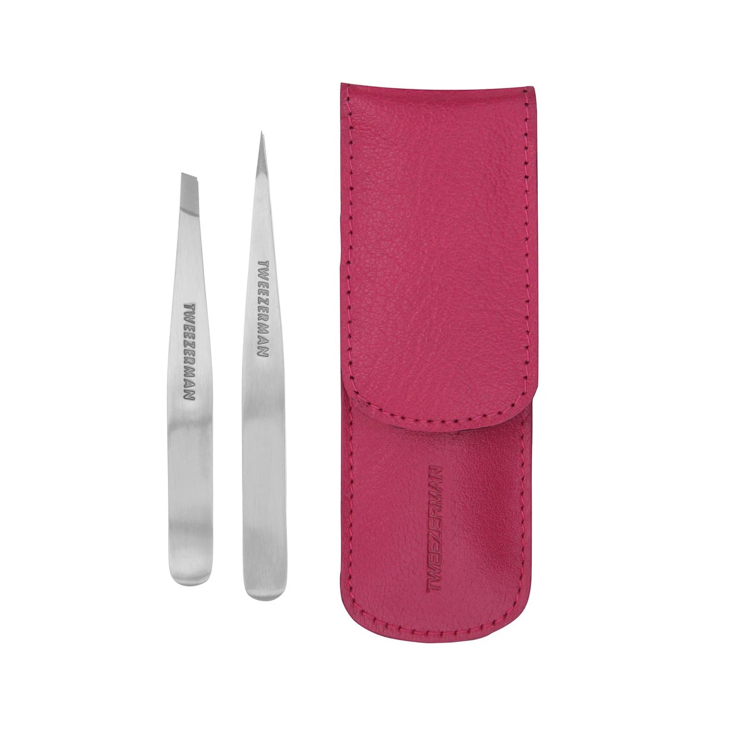 Tweezerman Petite Tweeze Set for Eyebrows with Travel Case Pink Case