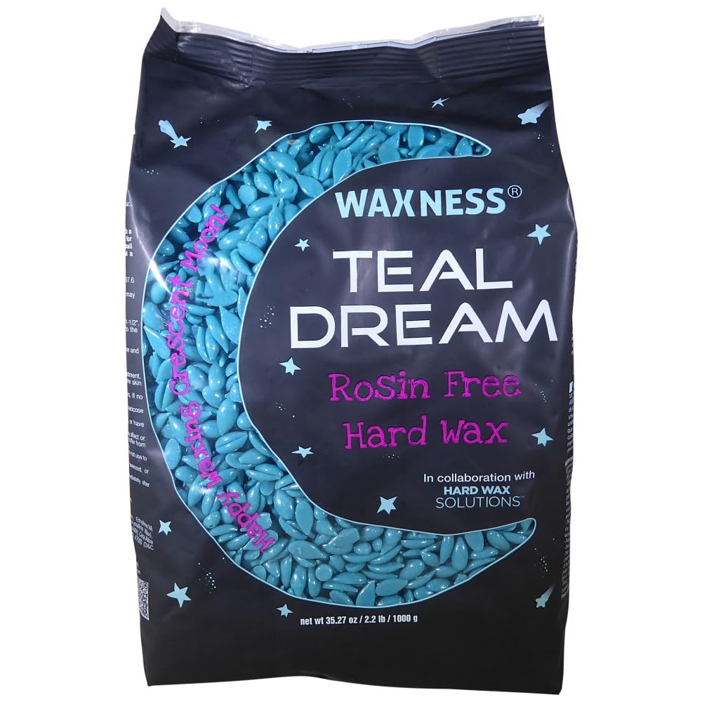 Waxness Teal Dream Hard Wax Beads 2.2 lb (1 kg) – Rosin-Free Stripless Wax for Sensitive Skin, Creamy Texture, Professional Use – Made in Italy