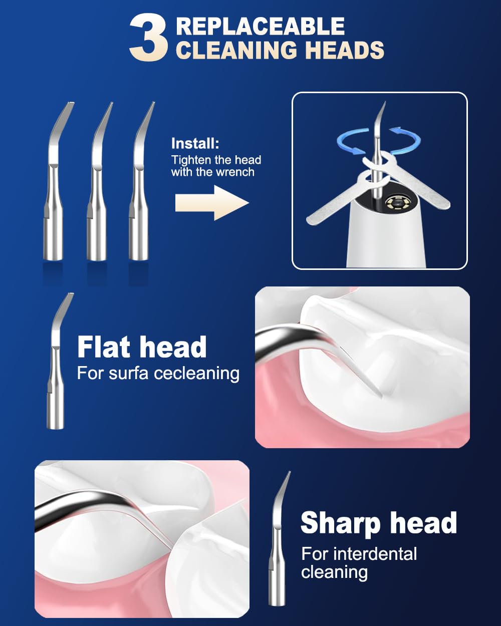 Spaunfit Plaque Remover for Teeth, Calculus Remover for Teeth Cleaning with 3 Modes and 4 Heads, Rechargeable Dental Calculus Remover Teeth Cleaning Kit for Home ASWE002, QG001, White