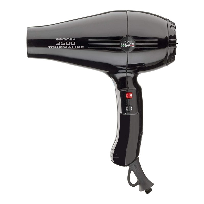 GAMMA+ 3500 Professional Salon Tourmaline Ionic Hair Dryer, 2 Nozzles, 6 Heat Settings, Black
