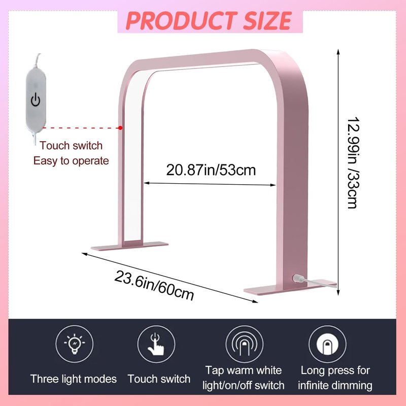 zyiesrsq Half Moon Nail Desk Lamp, 45W LED Nail Tech Desk Light with Phone Holder, Half Moon Nails Light 3000-6000K Adjustable Brightness, Nails Table Arch Lamp, for Manicure Lash Eyelas (White)