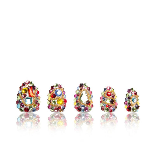 LOVFUL Press on Nails Precious | Handmade with Full Covered Crystals | Reusable Fake Nails | Almond Short 0.8 in | H175-S